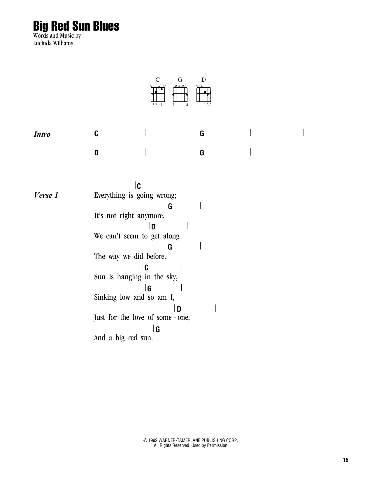 Lucinda Williams Big Red Sun Blues sheet music notes and chords arranged for Guitar Chords/Lyrics