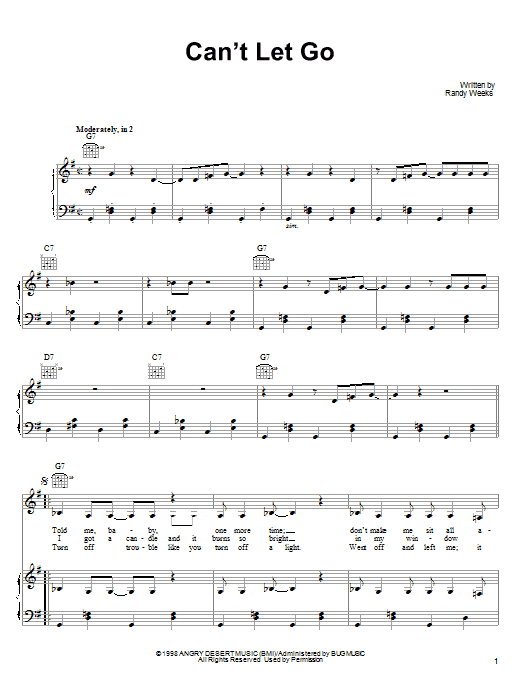 Lucinda Williams Can't Let Go sheet music notes and chords arranged for Piano, Vocal & Guitar Chords (Right-Hand Melody)