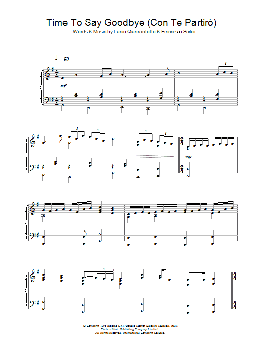 Lucio Quarantotto Time To Say Goodbye (Con Te Partiro) sheet music notes and chords arranged for Piano Solo