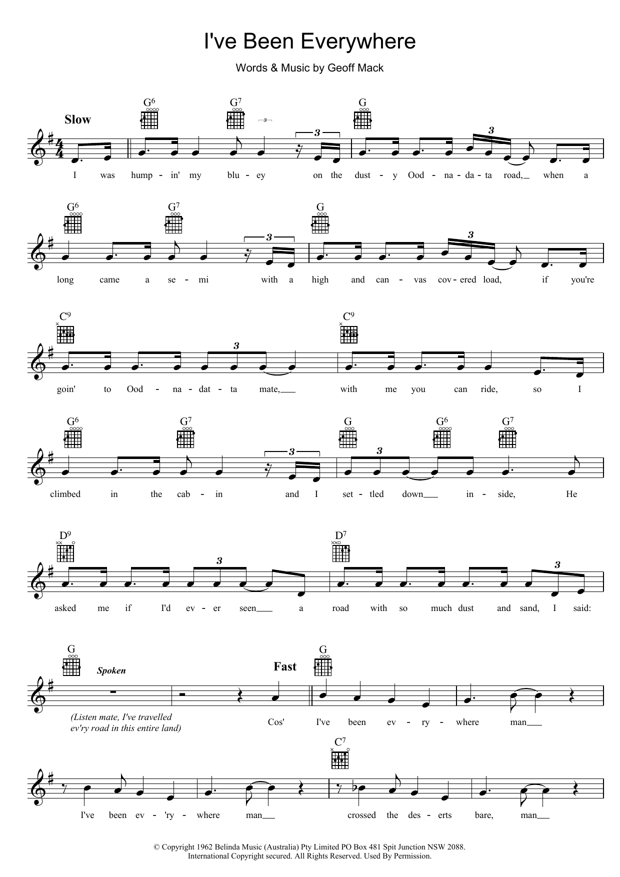 Lucky Starr I've Been Everywhere sheet music notes and chords arranged for Lead Sheet / Fake Book