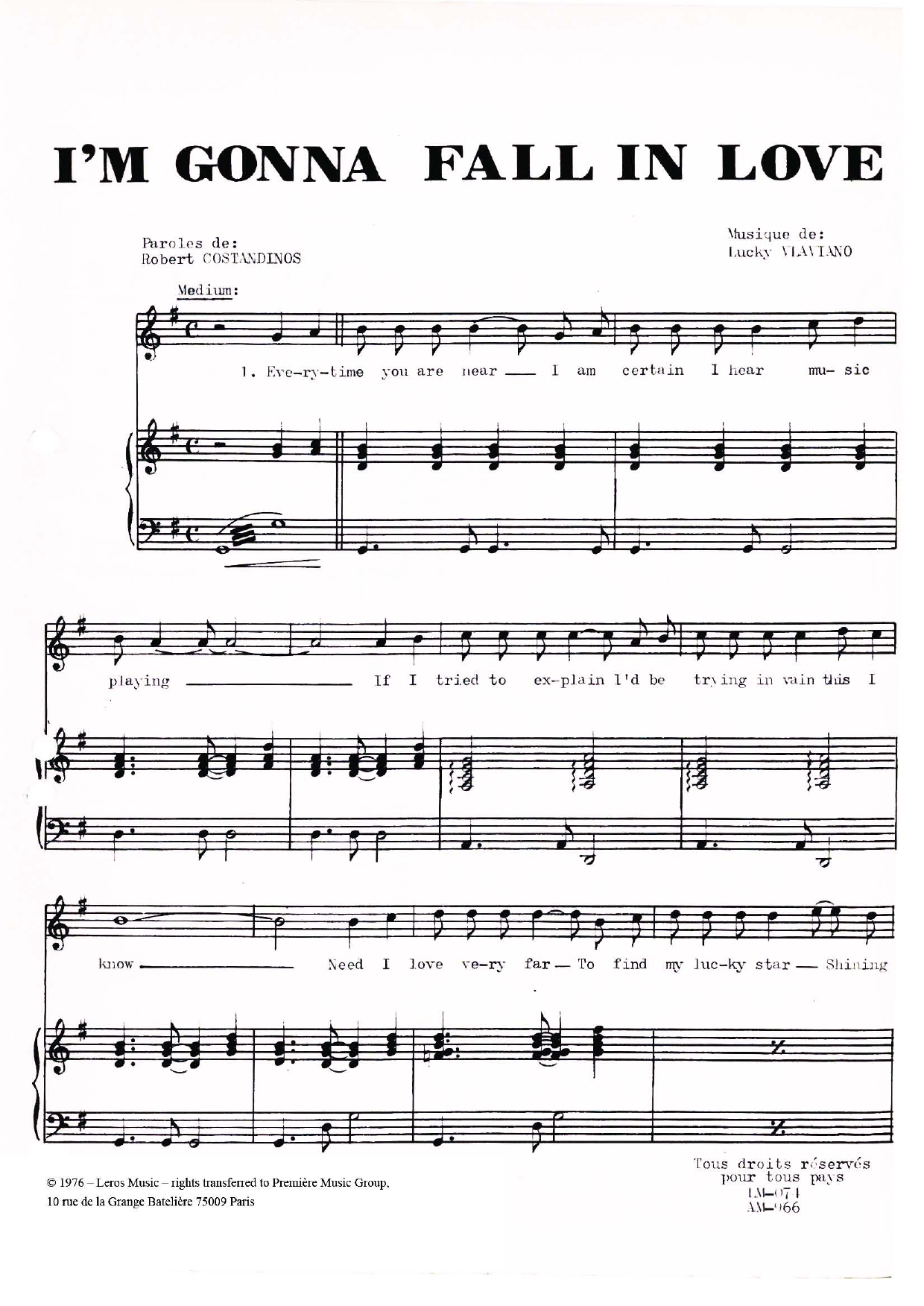 Lucky Vlaviano I'm Gonna Fall In Love sheet music notes and chords arranged for Piano, Vocal & Guitar Chords