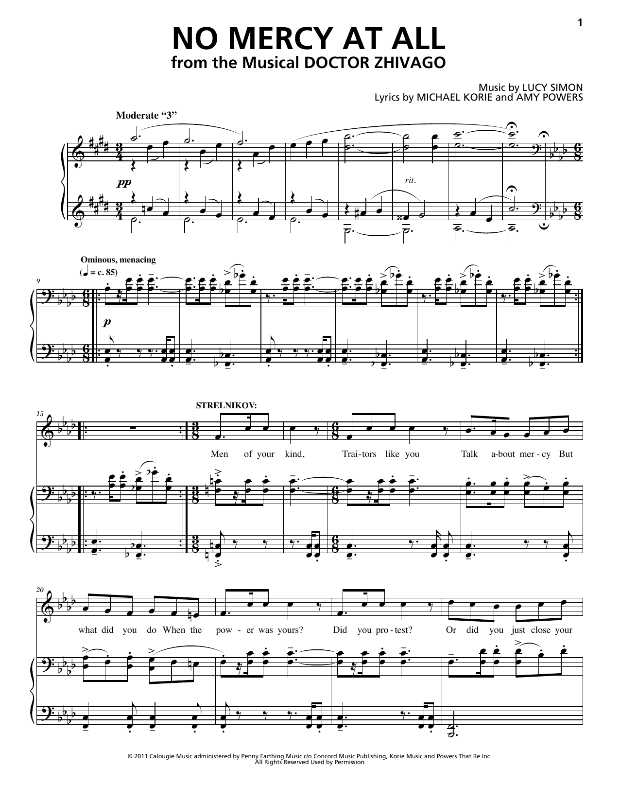 Lucy Simon, Michael Korie & Amy Powers No Mercy At All (from Doctor Zhivago: The Broadway Musical) sheet music notes and chords arranged for Piano & Vocal