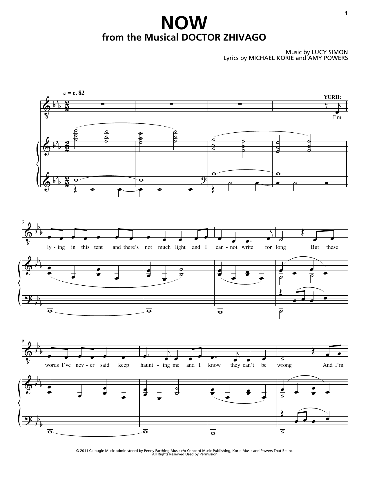 Lucy Simon, Michael Korie & Amy Powers Now (from Doctor Zhivago: The Broadway Musical) sheet music notes and chords arranged for Piano & Vocal