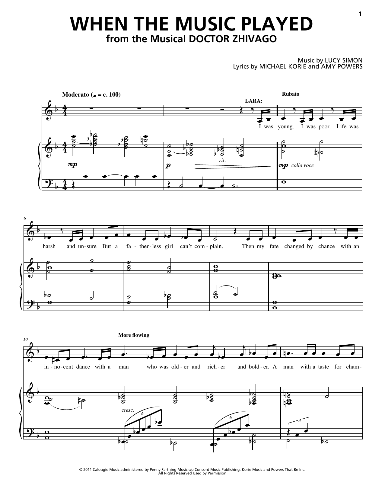 Lucy Simon, Michael Korie & Amy Powers When The Music Played (from Doctor Zhivago: The Broadway Musical) sheet music notes and chords arranged for Piano & Vocal