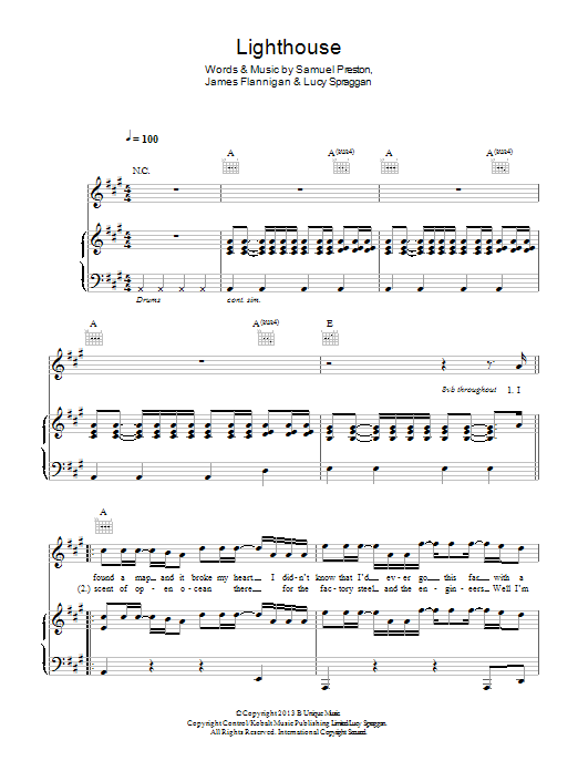 Lucy Spraggan Lighthouse sheet music notes and chords arranged for Piano, Vocal & Guitar Chords