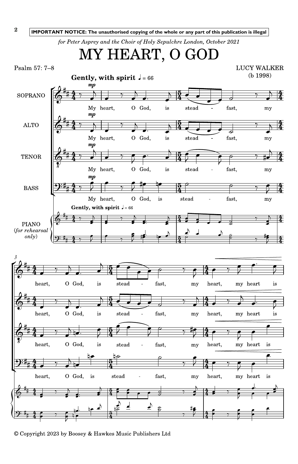 Lucy Walker My Heart, O God sheet music notes and chords arranged for Choir