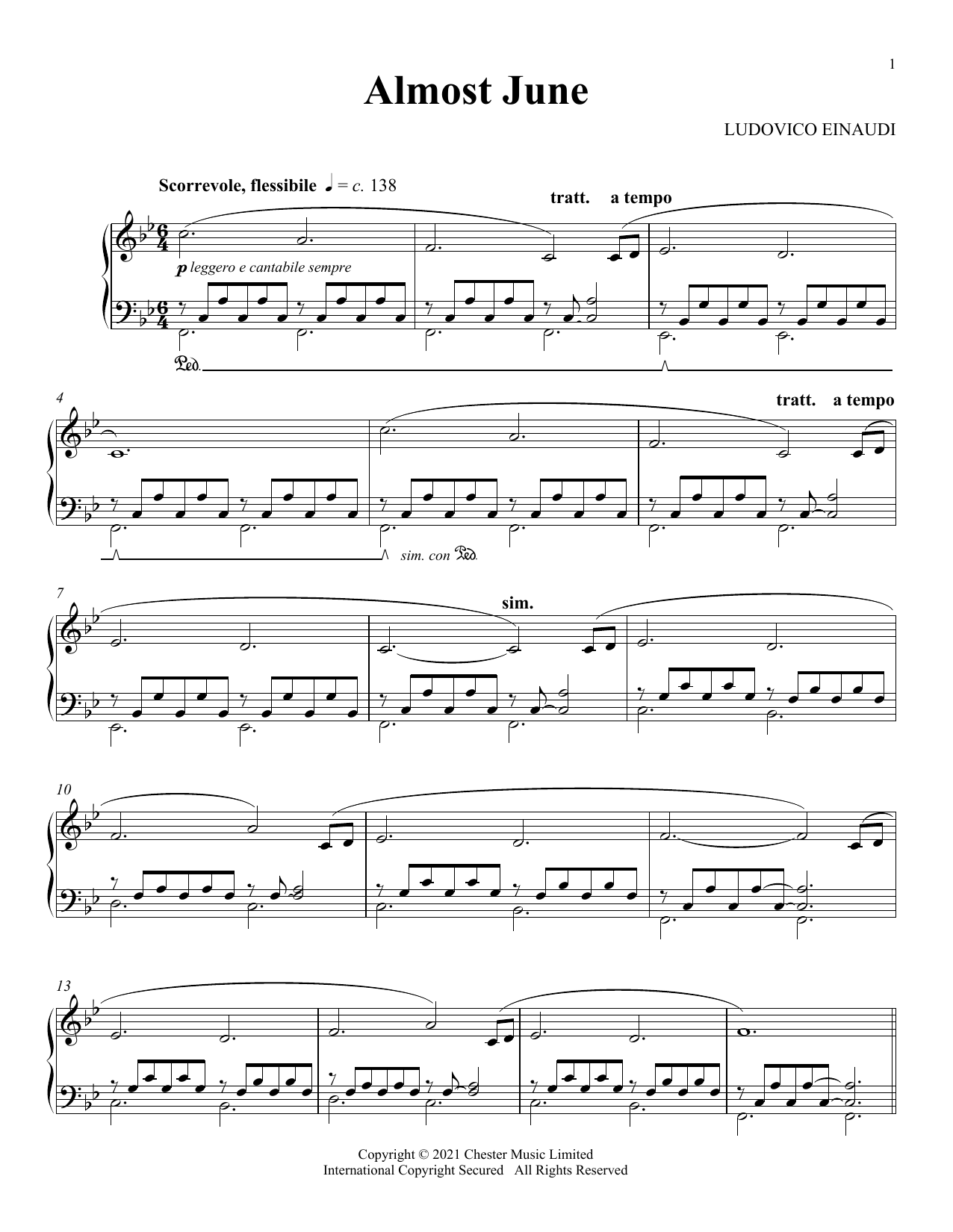 Ludovico Einaudi Almost June sheet music notes and chords arranged for Piano Solo