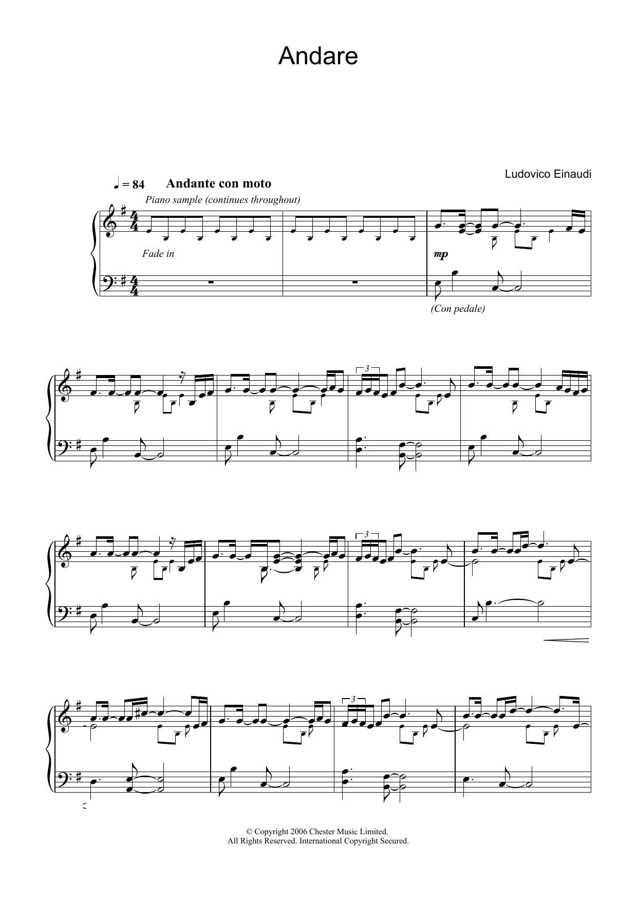 Ludovico Einaudi Andare sheet music notes and chords arranged for Educational Piano