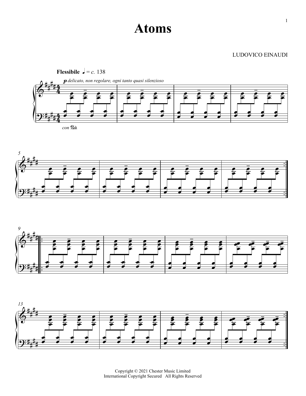 Ludovico Einaudi Atoms sheet music notes and chords arranged for Piano Solo