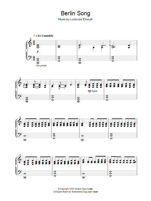 Ludovico Einaudi Berlin Song sheet music notes and chords arranged for Educational Piano