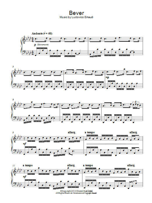 Ludovico Einaudi Bever sheet music notes and chords arranged for Piano Solo
