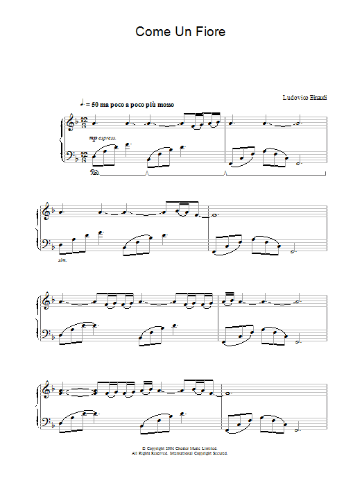 Ludovico Einaudi Come Un Fiore sheet music notes and chords arranged for Piano Solo