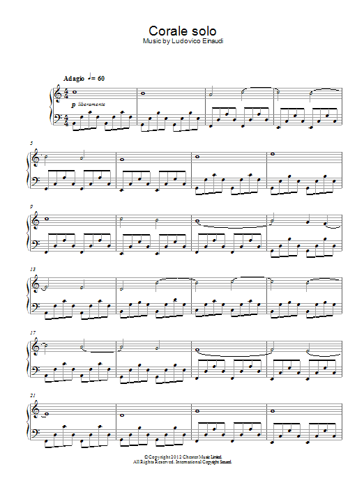 Ludovico Einaudi Corale Solo sheet music notes and chords arranged for Piano Solo