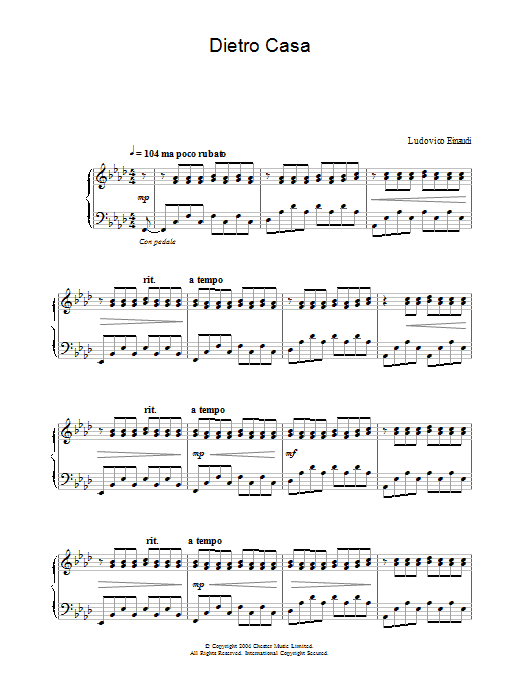 Ludovico Einaudi Dietro Casa sheet music notes and chords arranged for Piano Solo