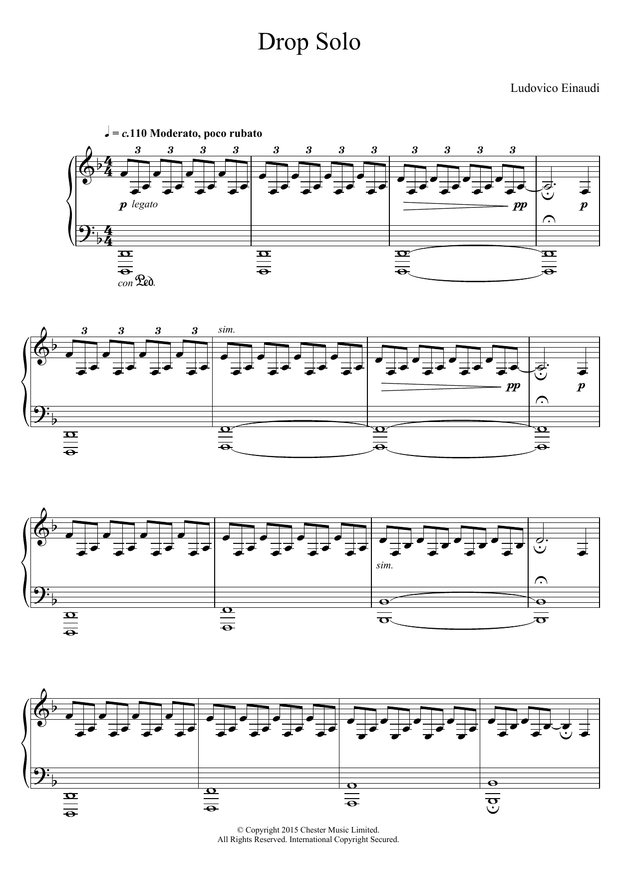 Ludovico Einaudi Drop Solo sheet music notes and chords arranged for Piano Solo