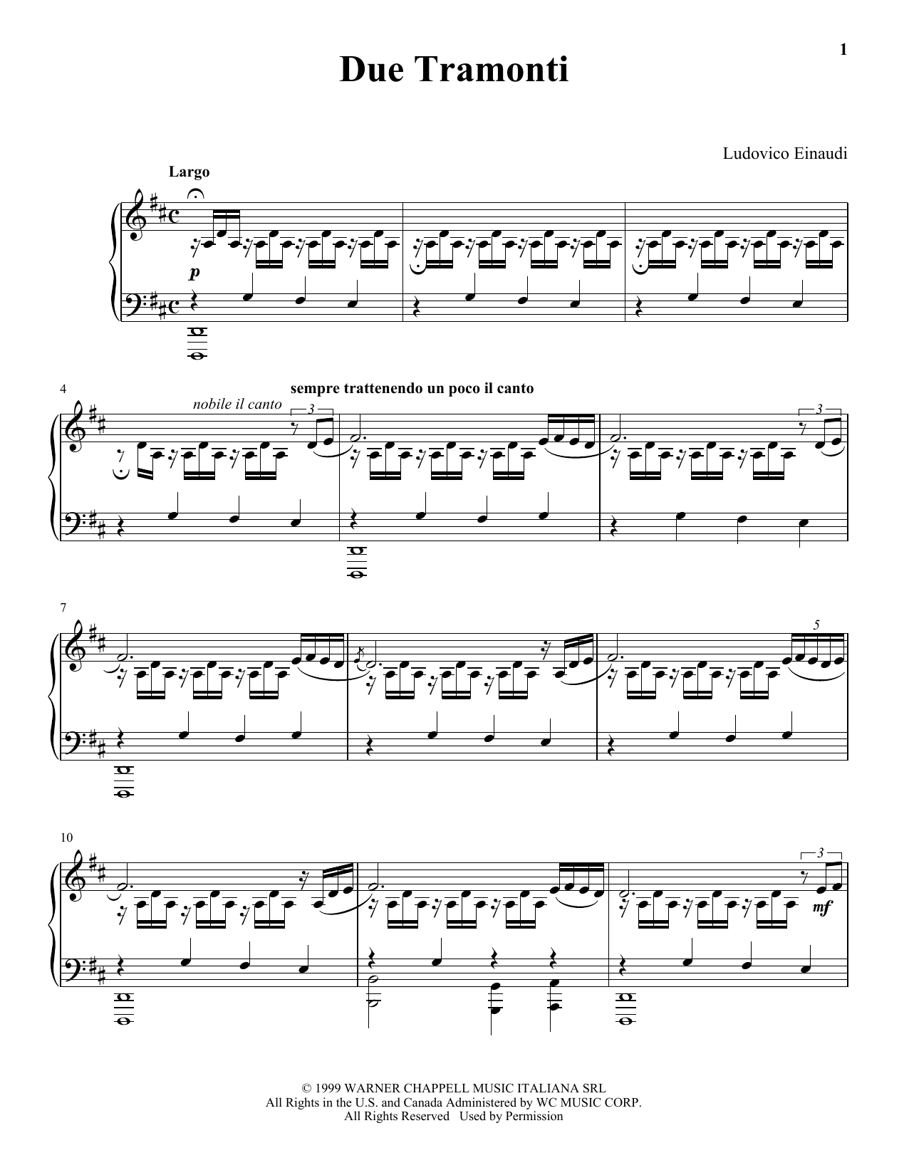 Ludovico Einaudi Due Tramonti sheet music notes and chords arranged for Piano Solo