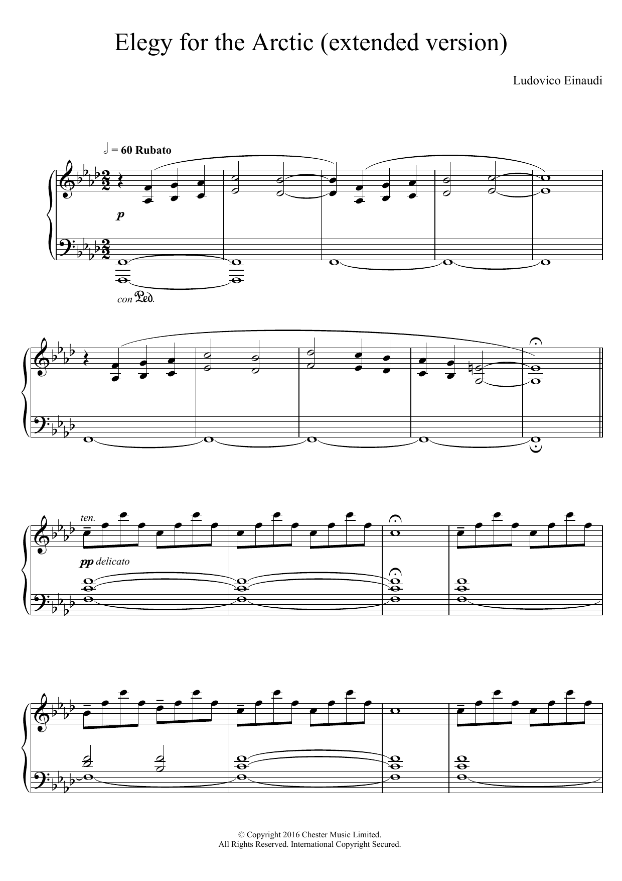 Ludovico Einaudi Elegy For The Arctic (extended version) sheet music notes and chords arranged for Piano Solo