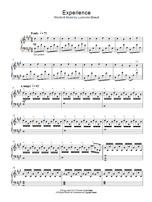 Ludovico Einaudi Experience sheet music notes and chords arranged for Piano Solo