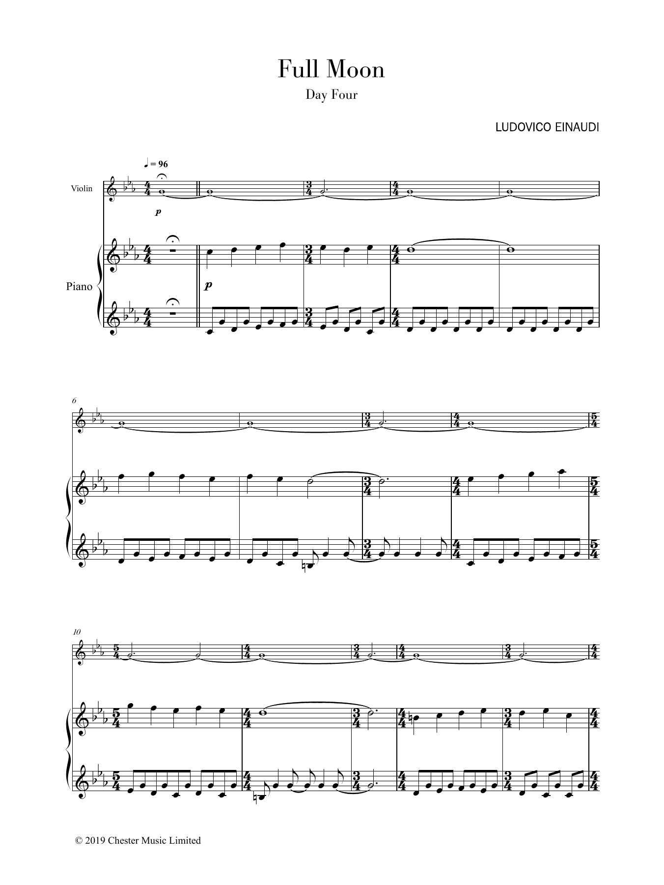 Ludovico Einaudi Full Moon (Day 4) sheet music notes and chords arranged for Violin and Piano