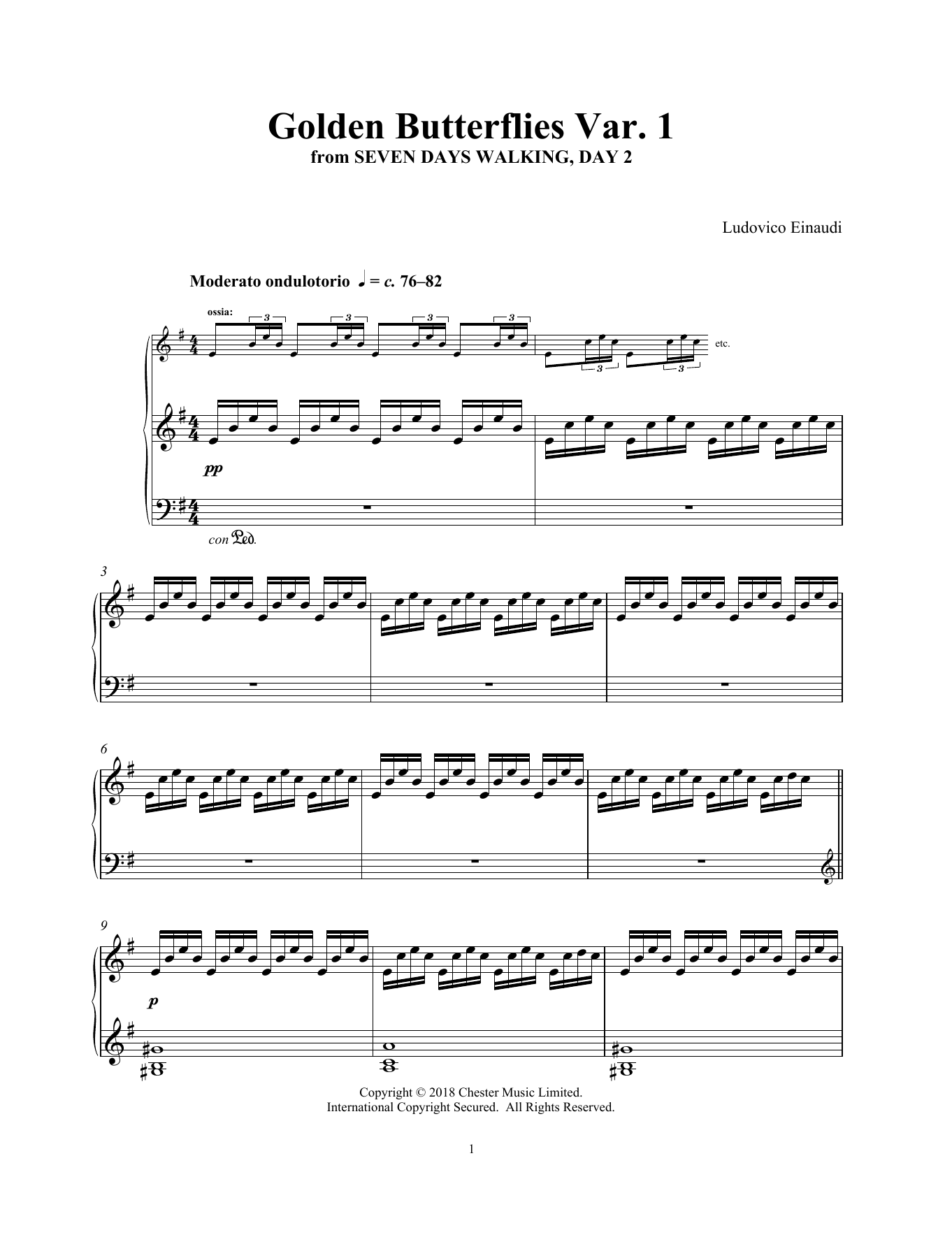 Ludovico Einaudi Golden Butterflies Var. 1 (from Seven Days Walking: Day 2) sheet music notes and chords arranged for Piano Solo