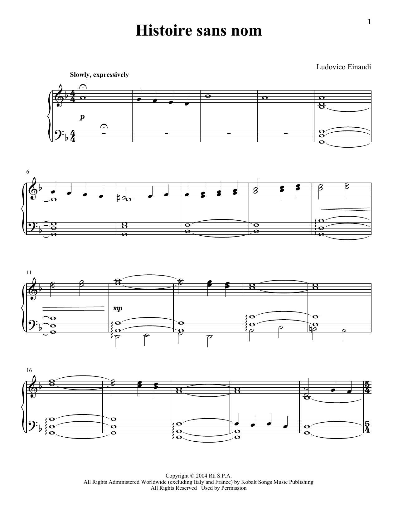 Ludovico Einaudi Histoire Sans Nom sheet music notes and chords arranged for Piano Solo
