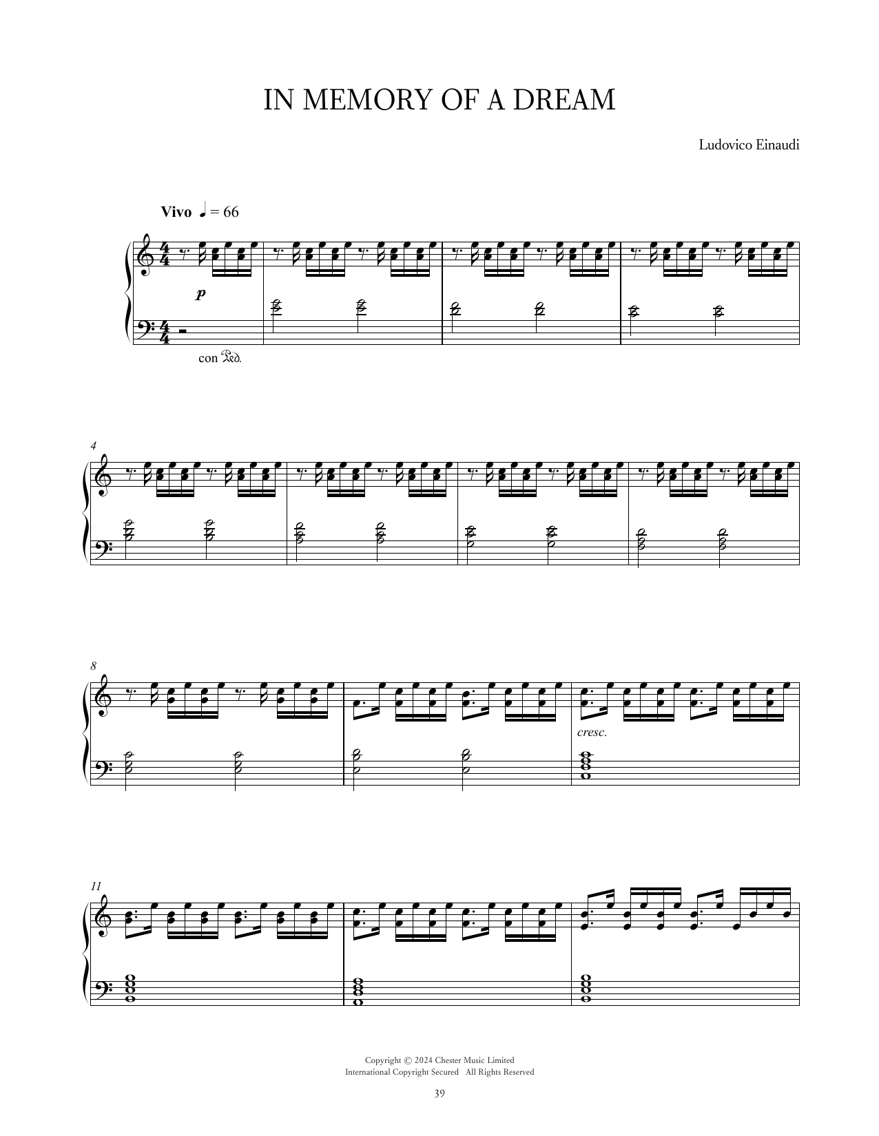 Ludovico Einaudi In Memory Of A Dream sheet music notes and chords arranged for Piano Solo