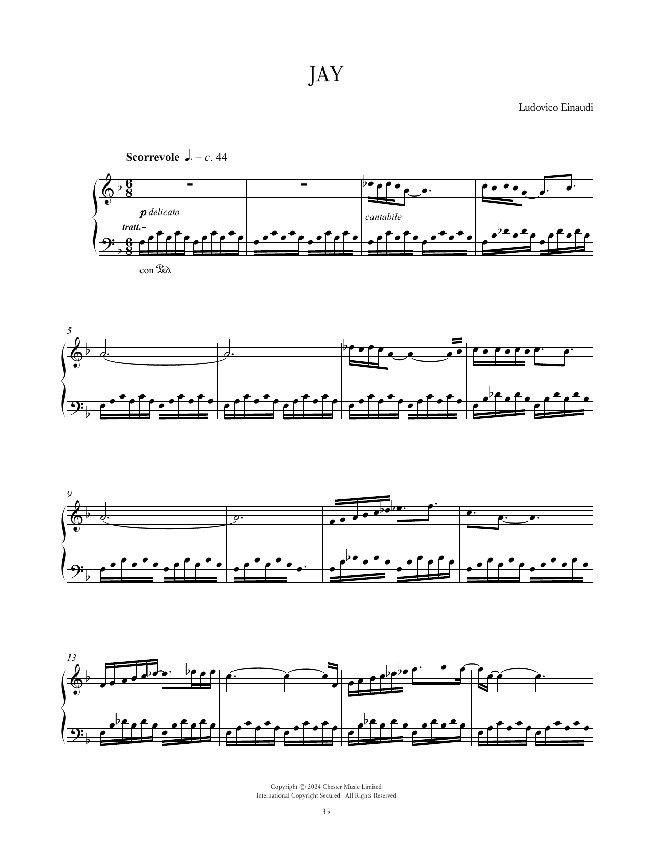 Ludovico Einaudi Jay sheet music notes and chords arranged for Piano Solo