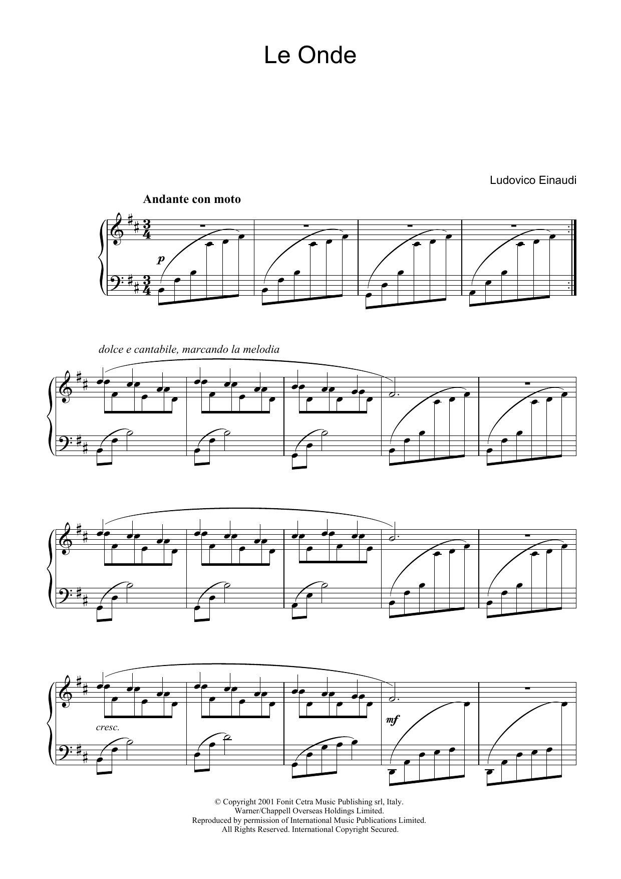 Ludovico Einaudi Le Onde sheet music notes and chords arranged for Easy Piano