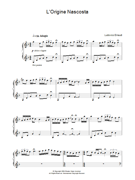 Ludovico Einaudi L'Origine Nascosta sheet music notes and chords arranged for Piano Solo