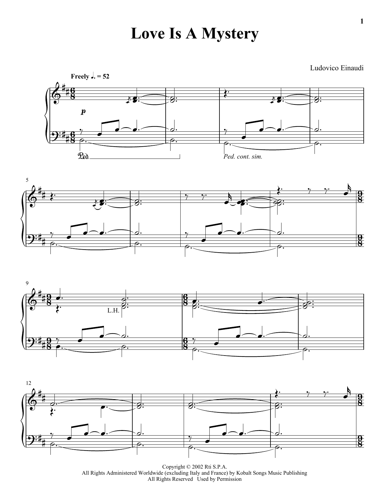 Ludovico Einaudi Love Is A Mystery sheet music notes and chords arranged for Piano Solo