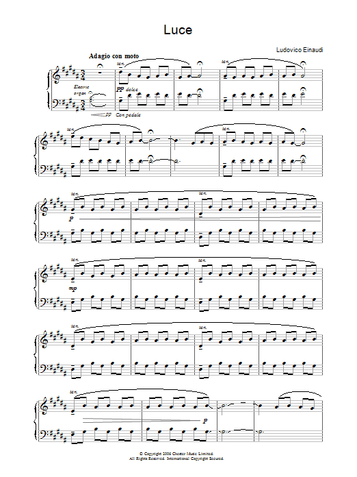 Ludovico Einaudi Luce sheet music notes and chords arranged for Piano Solo