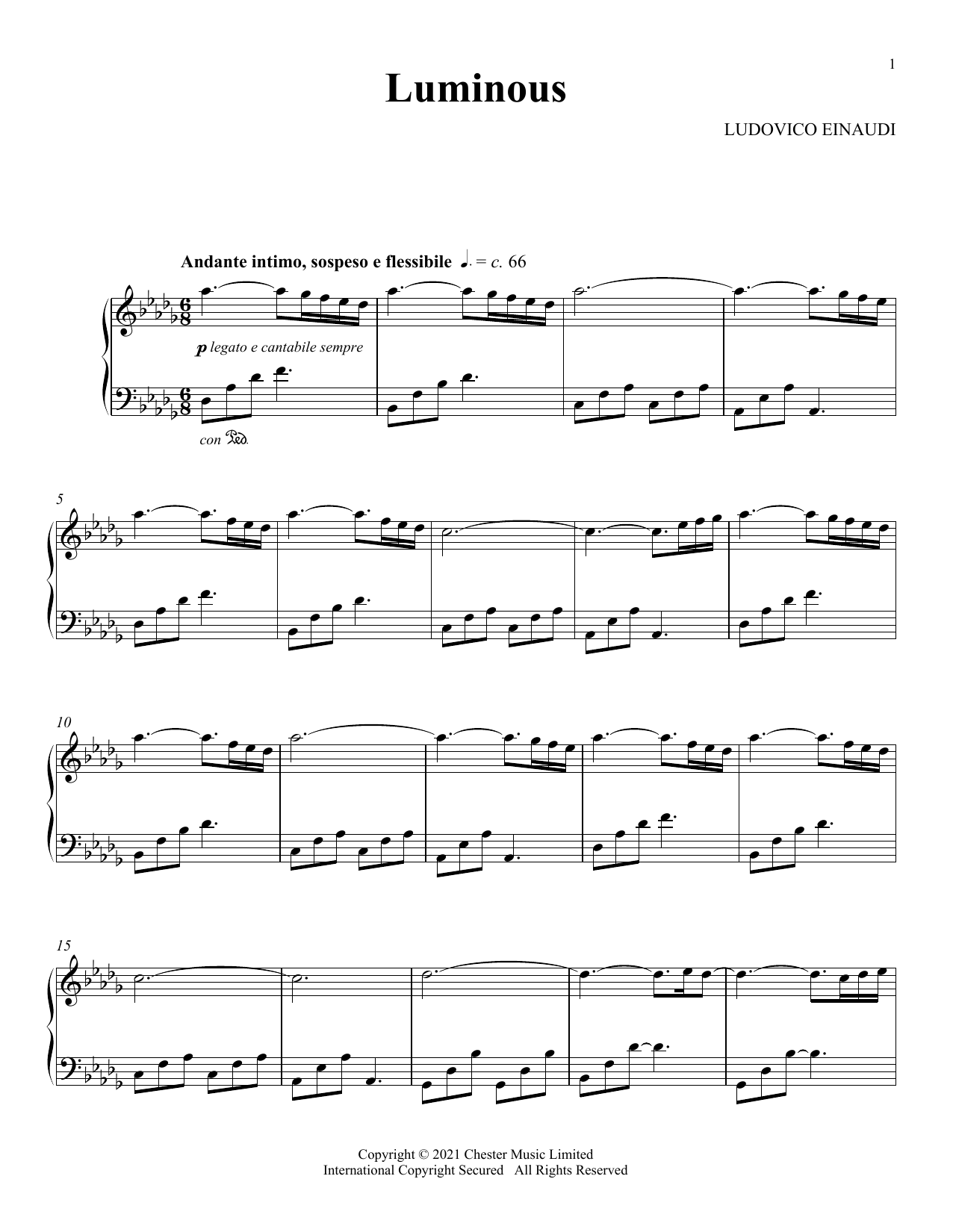 Ludovico Einaudi Luminous sheet music notes and chords arranged for Piano Solo