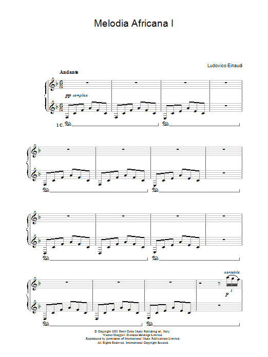 Ludovico Einaudi Melodia Africana I sheet music notes and chords arranged for Piano Solo
