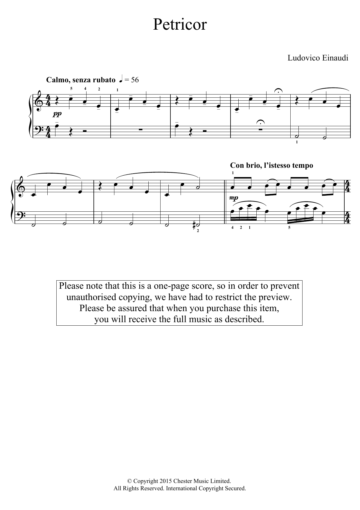 Ludovico Einaudi Petricor (abridged) sheet music notes and chords arranged for Educational Piano