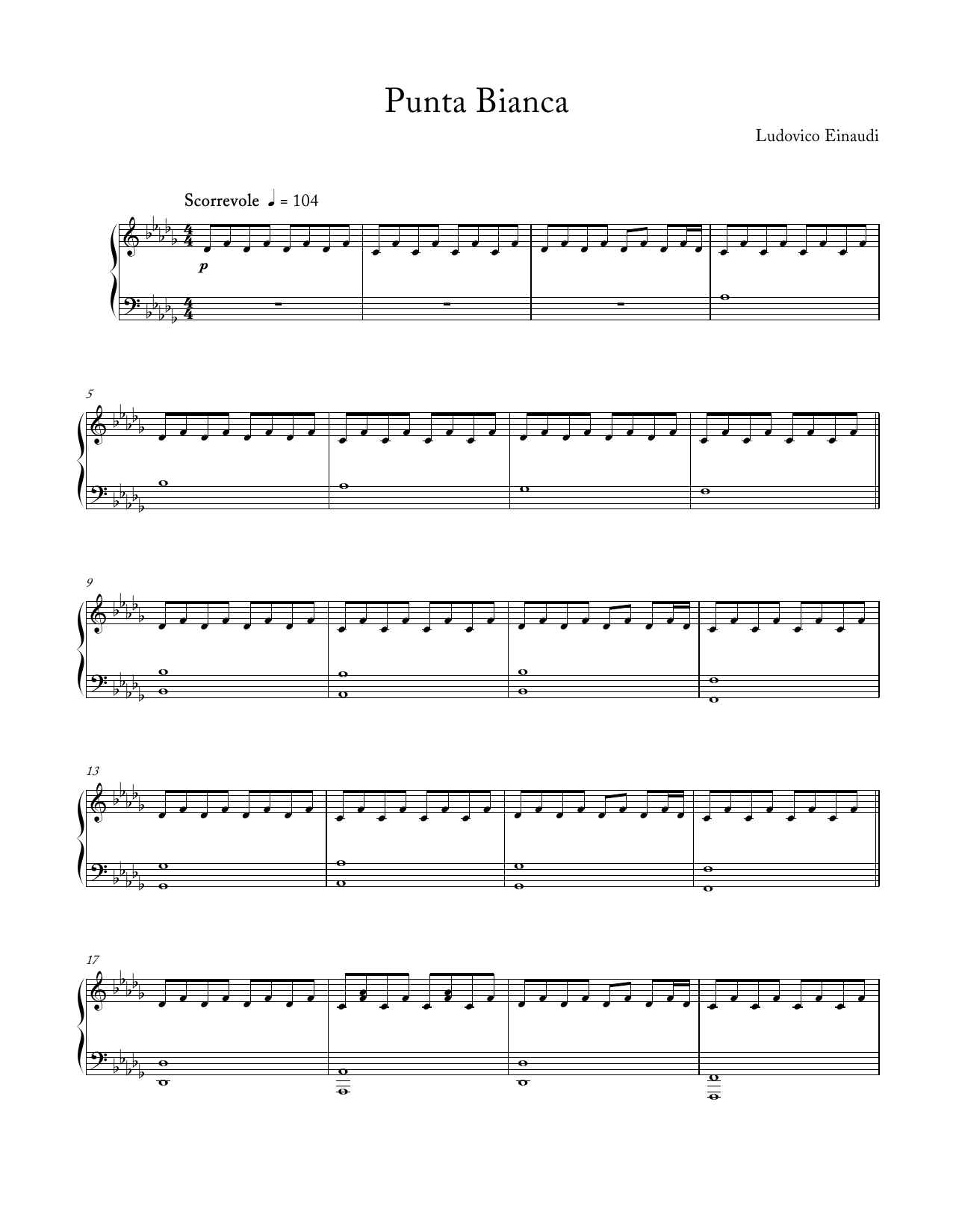 Ludovico Einaudi Punta Bianca sheet music notes and chords arranged for Piano Solo