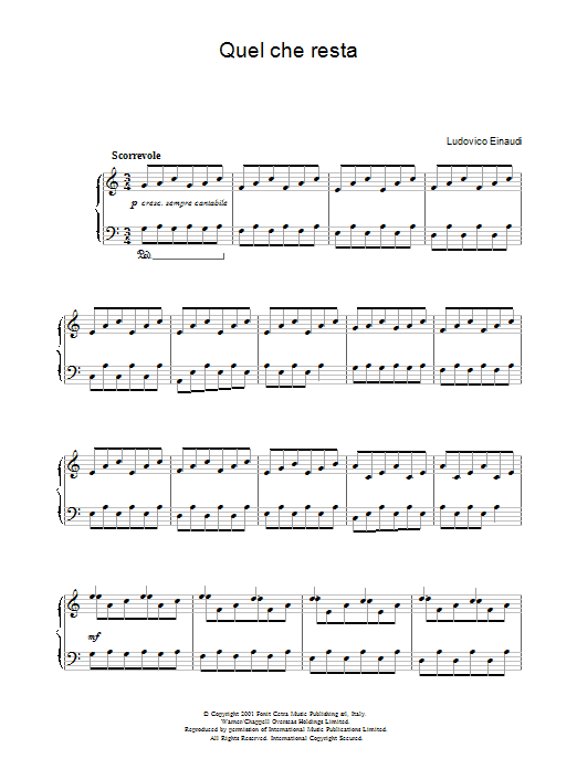 Ludovico Einaudi Quel Che Resta sheet music notes and chords arranged for Piano Solo