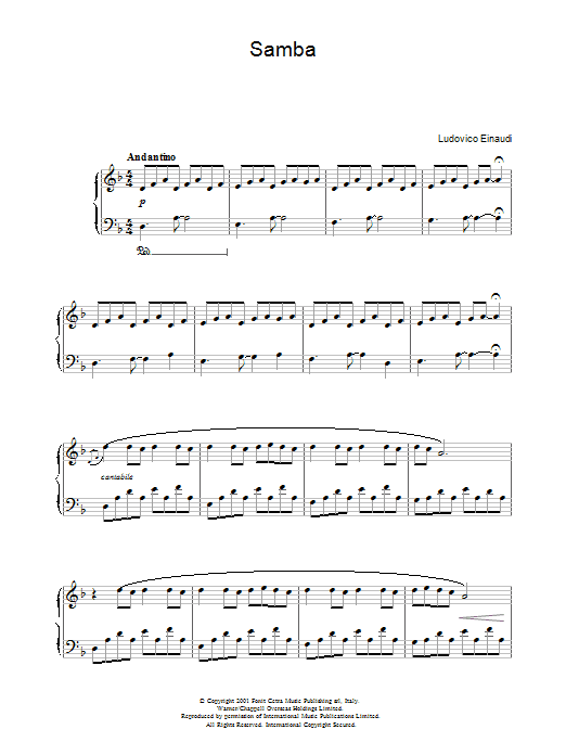 Ludovico Einaudi Samba sheet music notes and chords arranged for Piano Solo