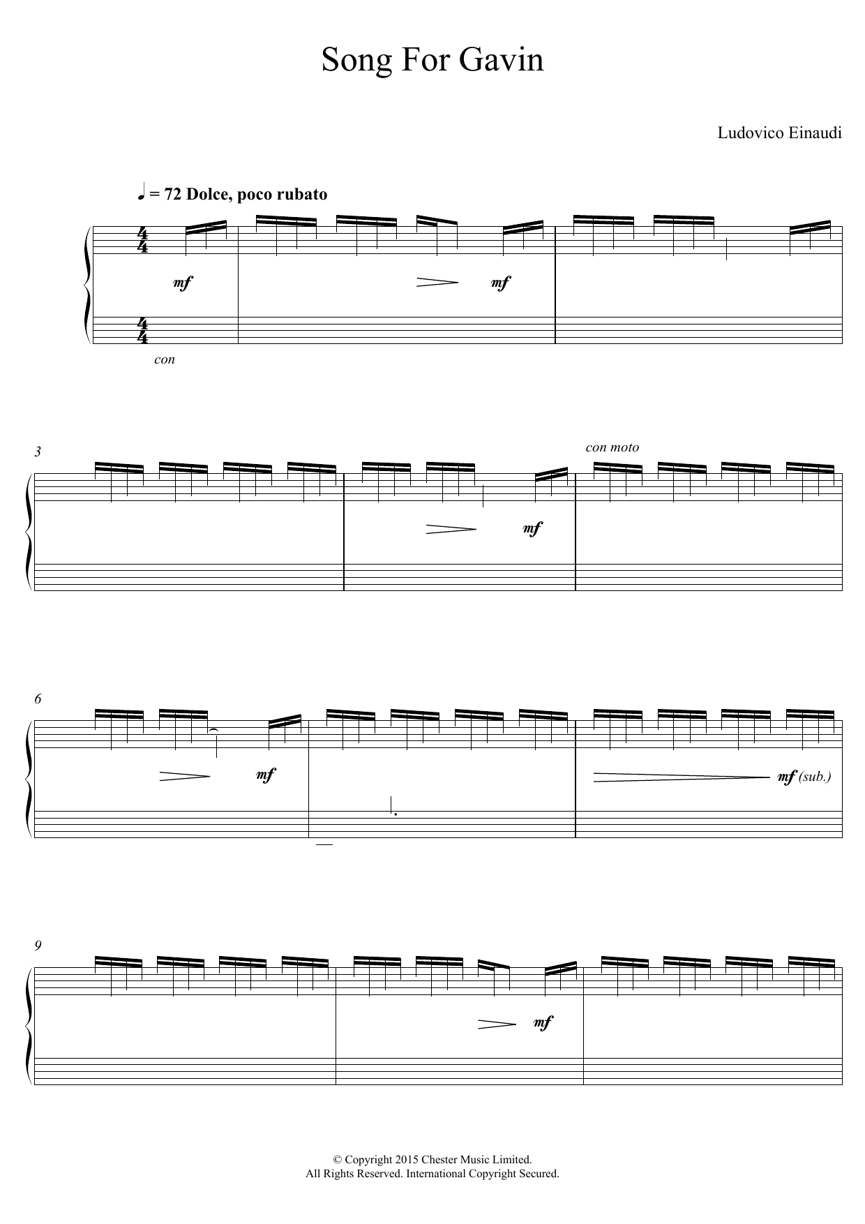 Ludovico Einaudi Song For Gavin sheet music notes and chords arranged for Educational Piano
