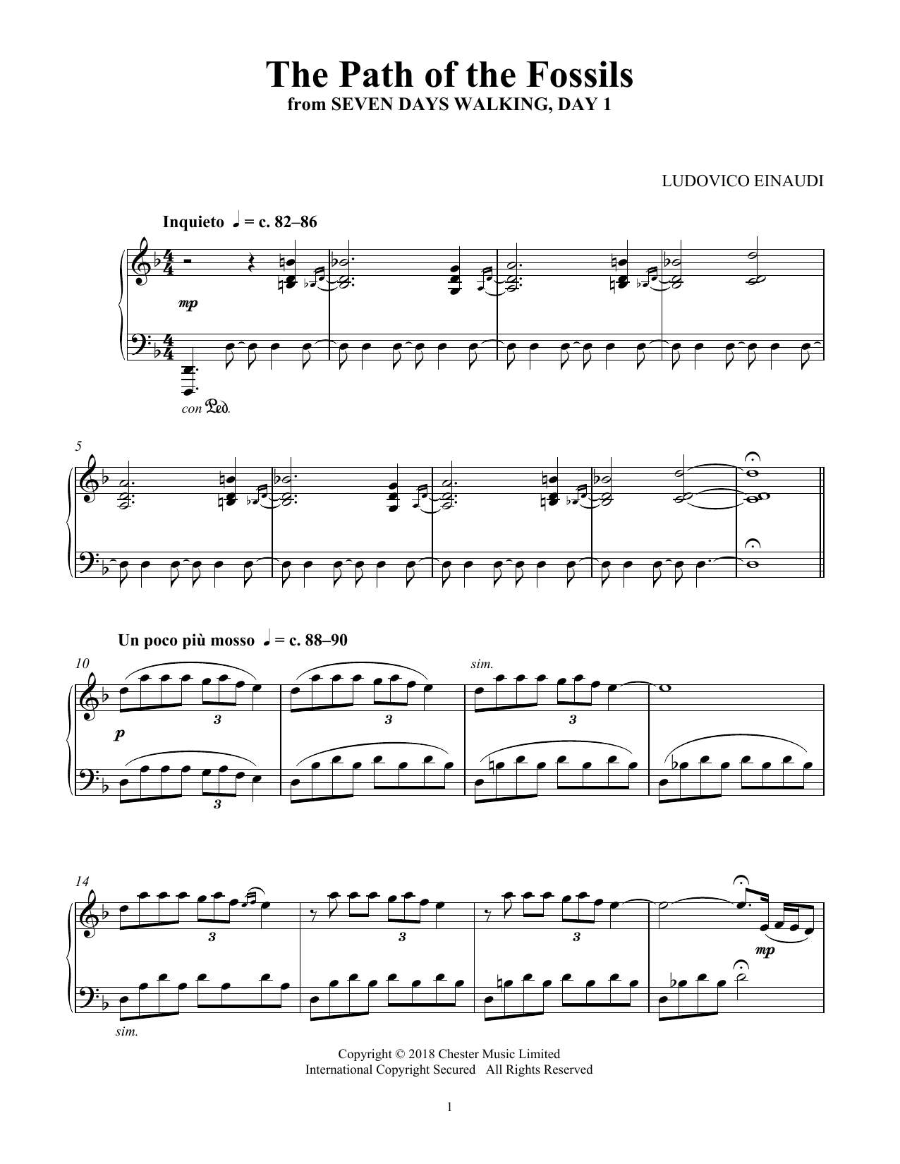 Ludovico Einaudi The Path Of The Fossils (from Seven Days Walking: Day 1) sheet music notes and chords arranged for Piano Solo