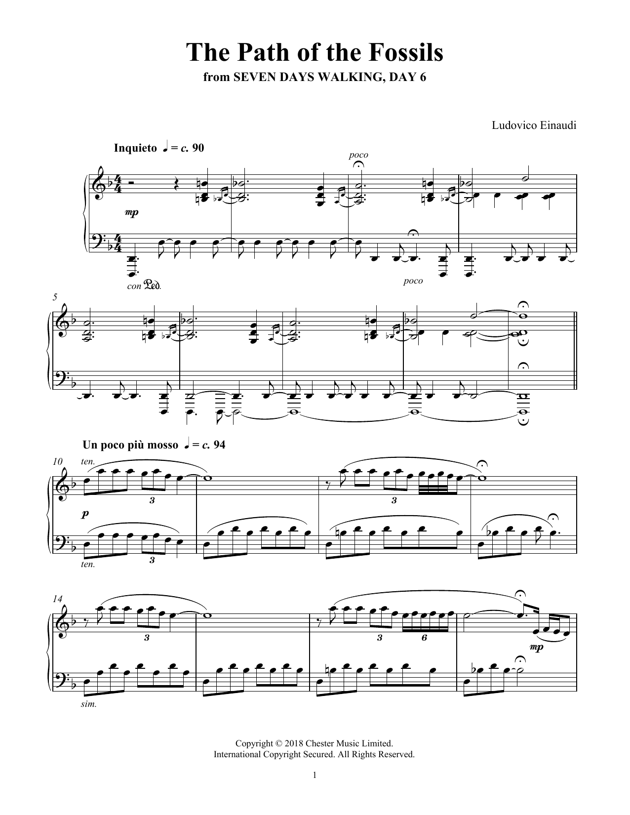 Ludovico Einaudi The Path Of The Fossils (from Seven Days Walking: Day 6) sheet music notes and chords arranged for Piano Solo