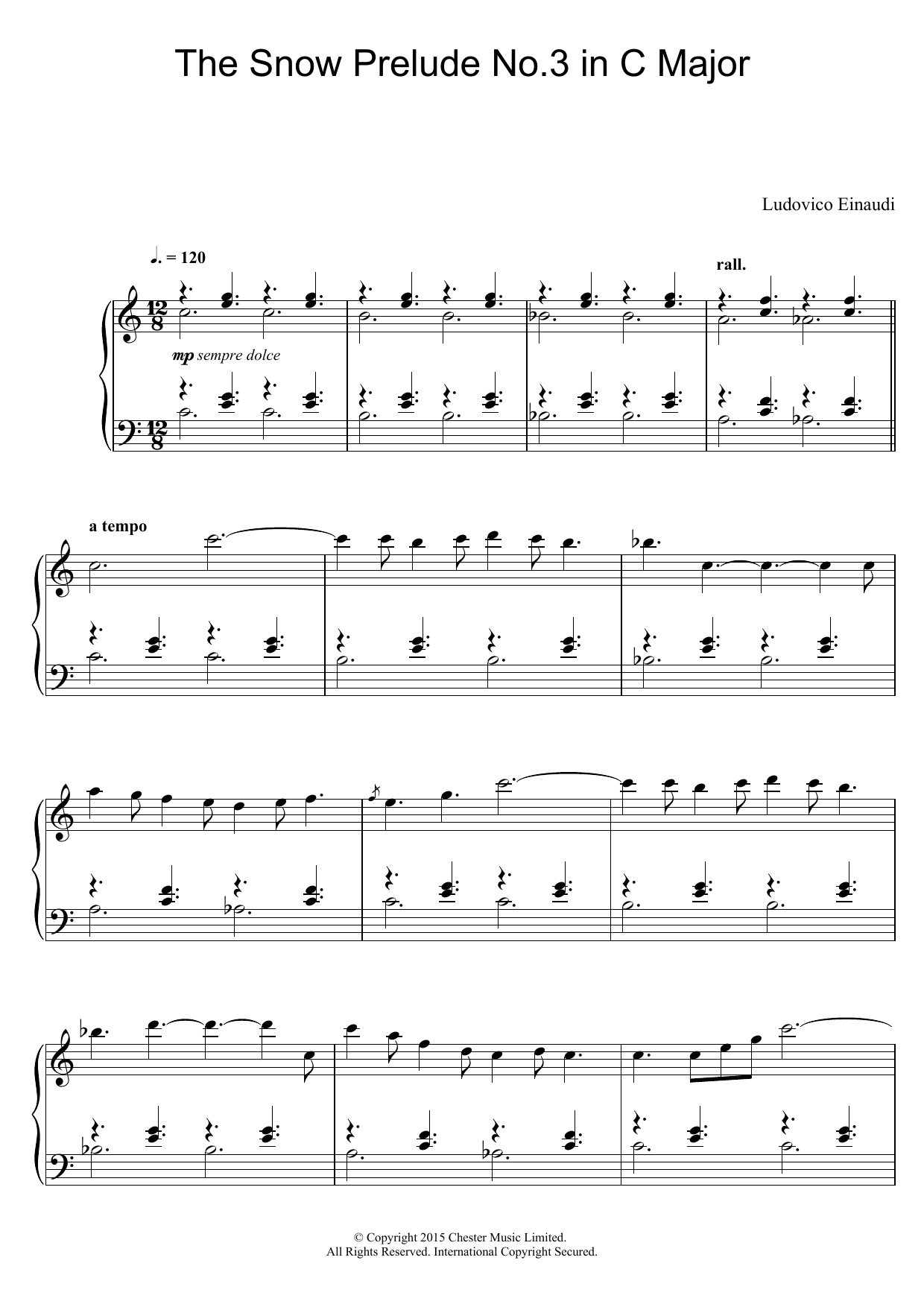 Ludovico Einaudi The Snow Prelude No. 3 In C Major sheet music notes and chords arranged for Educational Piano