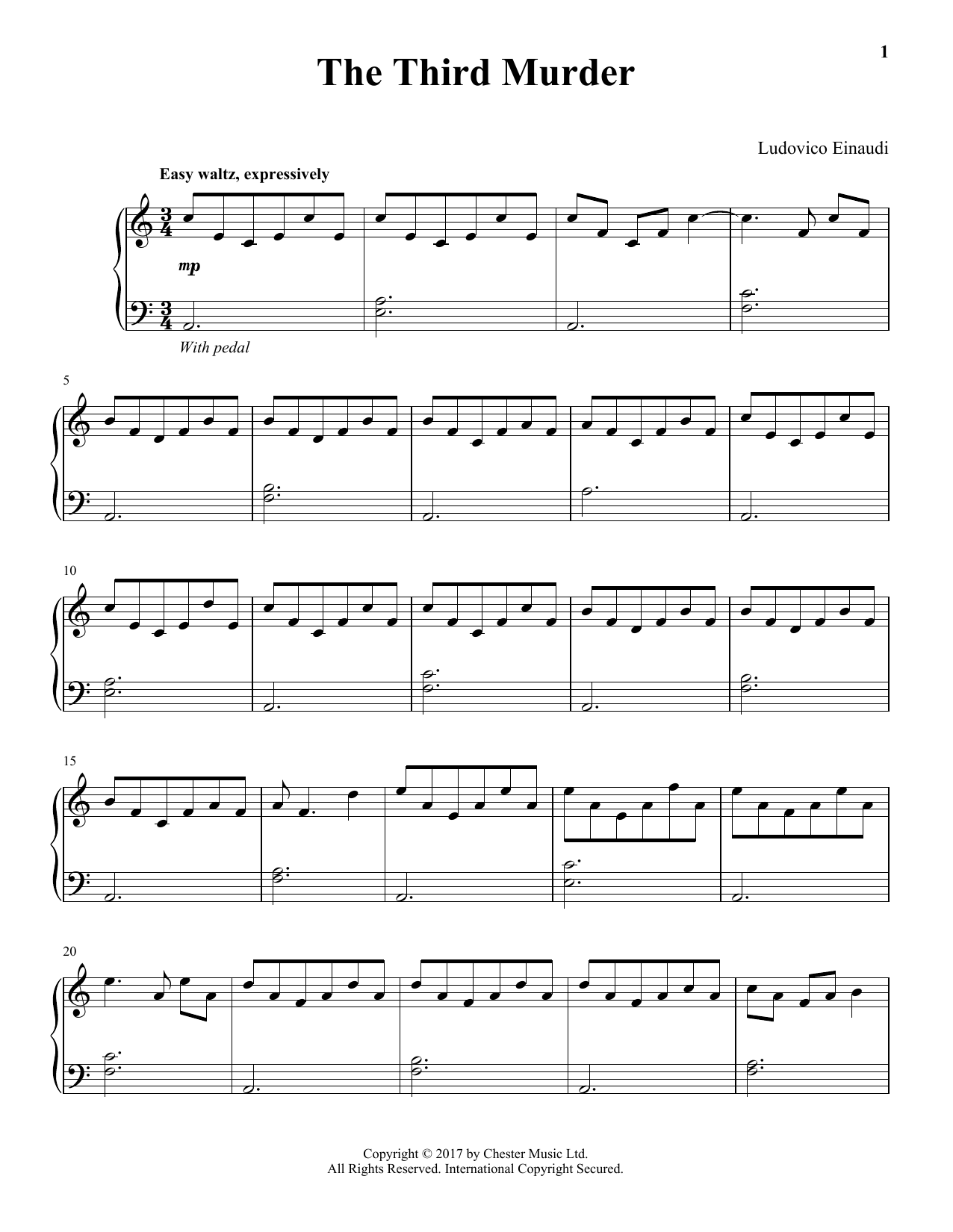 Ludovico Einaudi The Third Murder sheet music notes and chords arranged for Piano Solo