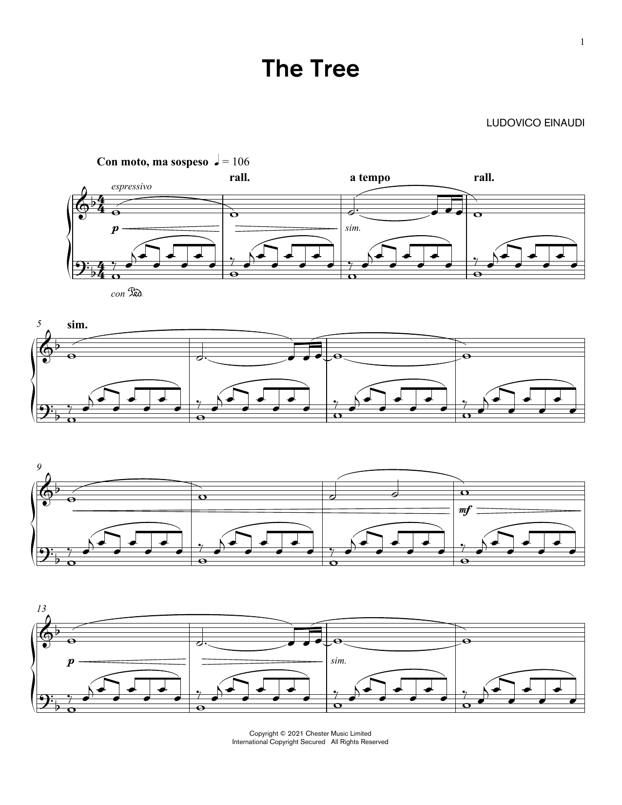 Ludovico Einaudi The Tree sheet music notes and chords arranged for Piano Solo