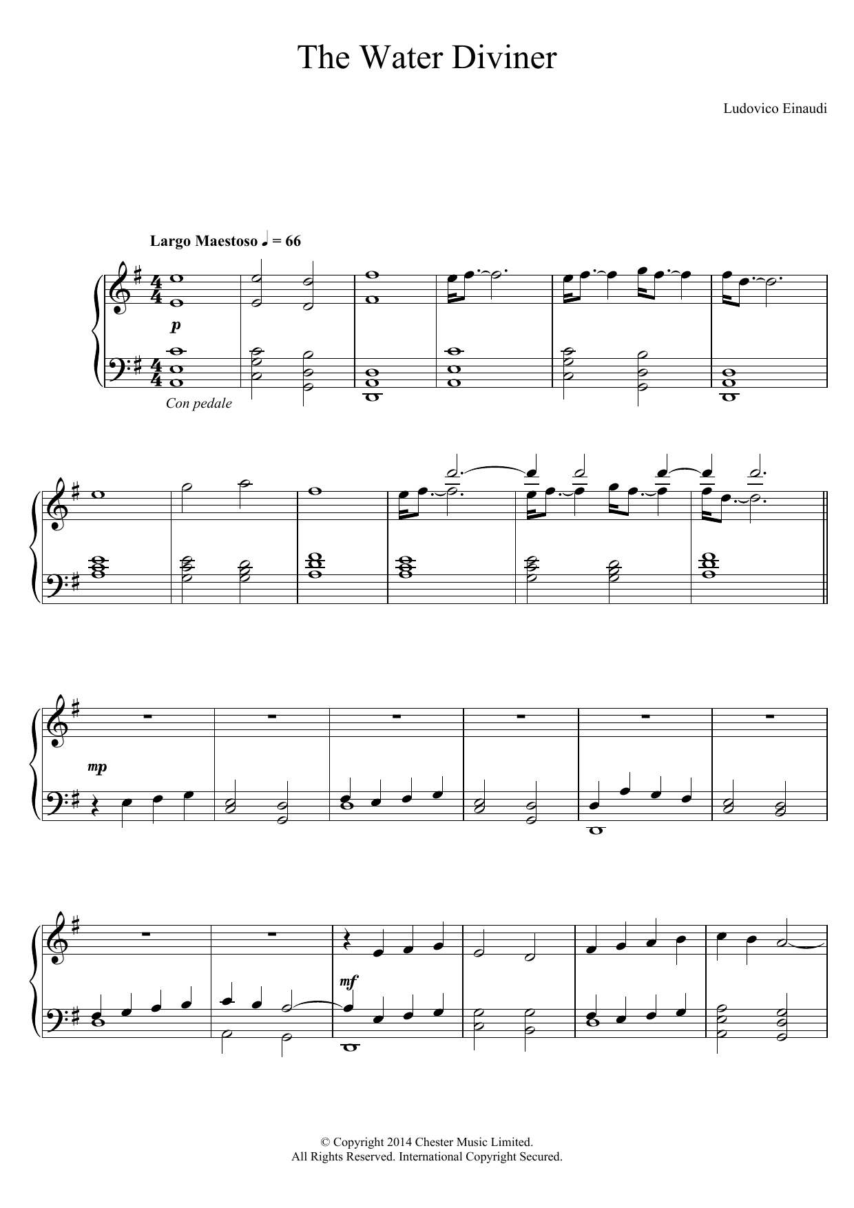 Ludovico Einaudi The Water Diviner sheet music notes and chords arranged for Piano Solo