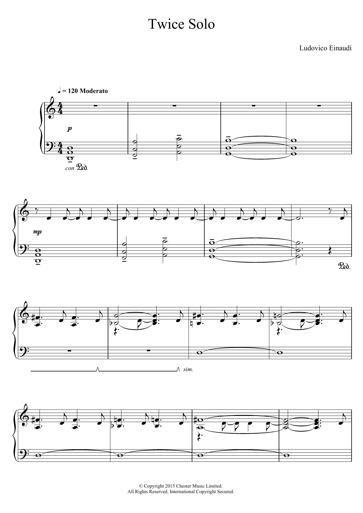 Ludovico Einaudi Twice Solo sheet music notes and chords arranged for Piano Solo