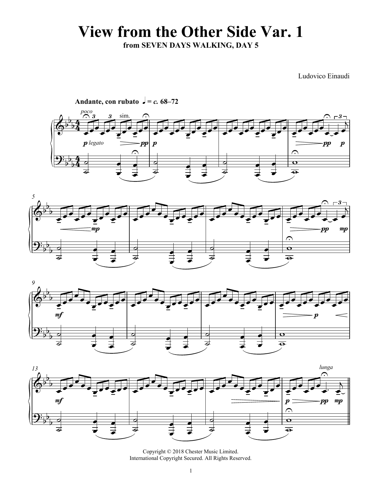 Ludovico Einaudi View From The Other Side Var. 1 (from Seven Days Walking: Day 5) sheet music notes and chords arranged for Piano Solo