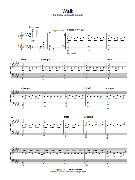 Ludovico Einaudi Walk sheet music notes and chords arranged for Piano Solo