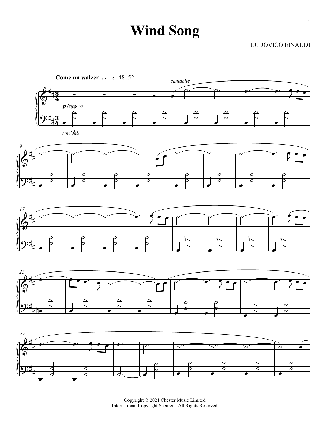 Ludovico Einaudi Wind Song sheet music notes and chords arranged for Piano Solo