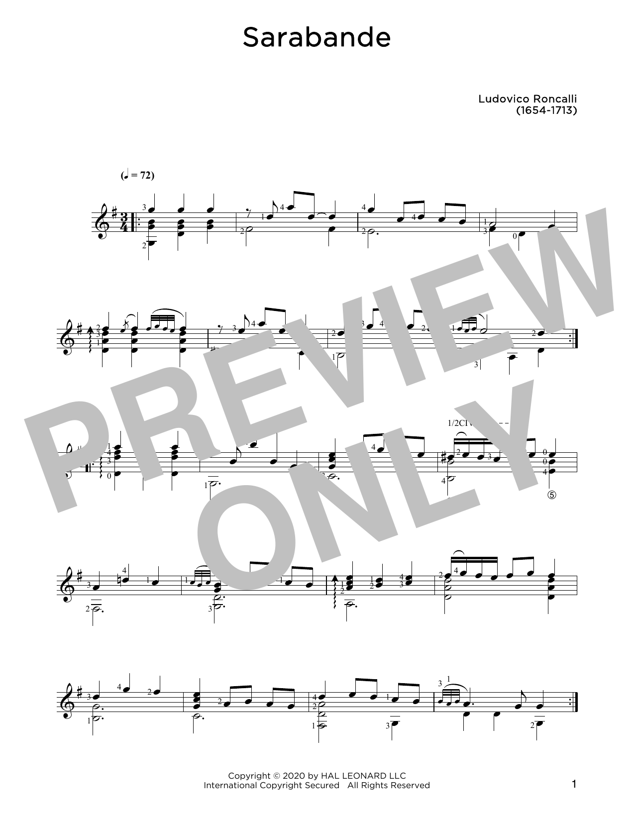 Ludovico Roncalli Sarabande sheet music notes and chords arranged for Solo Guitar