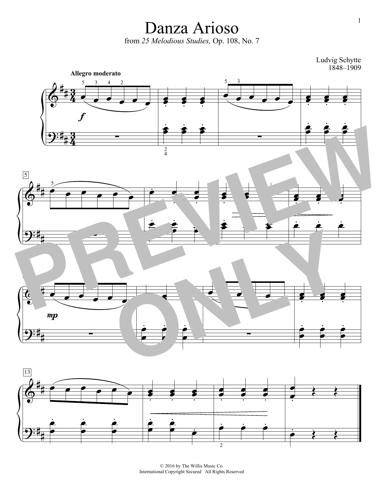 Ludvig Schytte Danza Arioso sheet music notes and chords arranged for Educational Piano